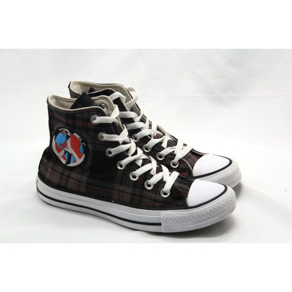 Converse All Star CTAS Shoes Womens Size 6 167415F Brown Plaid Earth World Peace - Picture 1 of 9